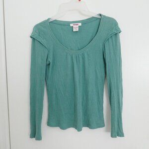 vintage Y2K Bongo jade green scoop neck layered look ribbed long sleeve tee sz S